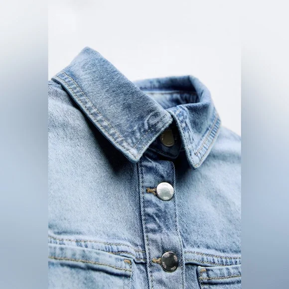 Zara Dress mini denim jeans button up collar casual short sleeve - Picture 8 of 8